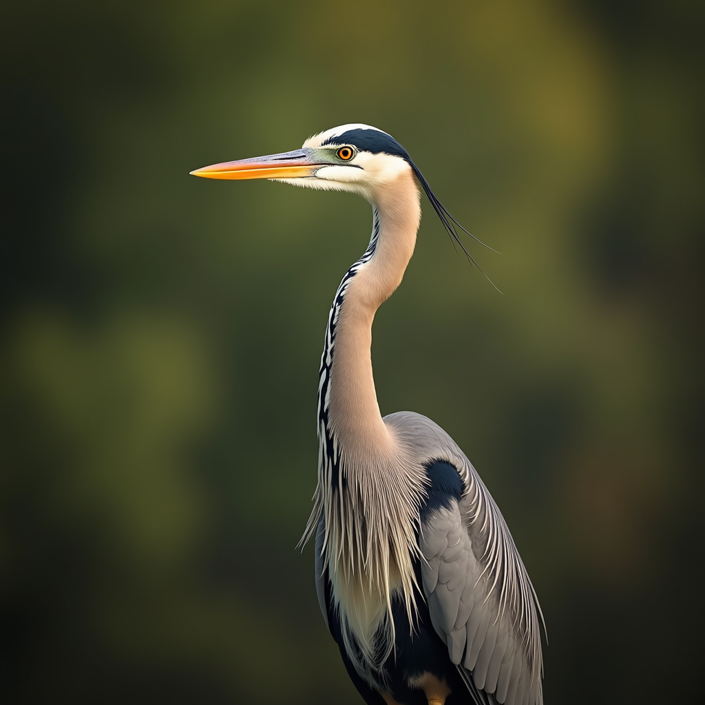 A photorealistic portrait of a Heron in its natural habitat