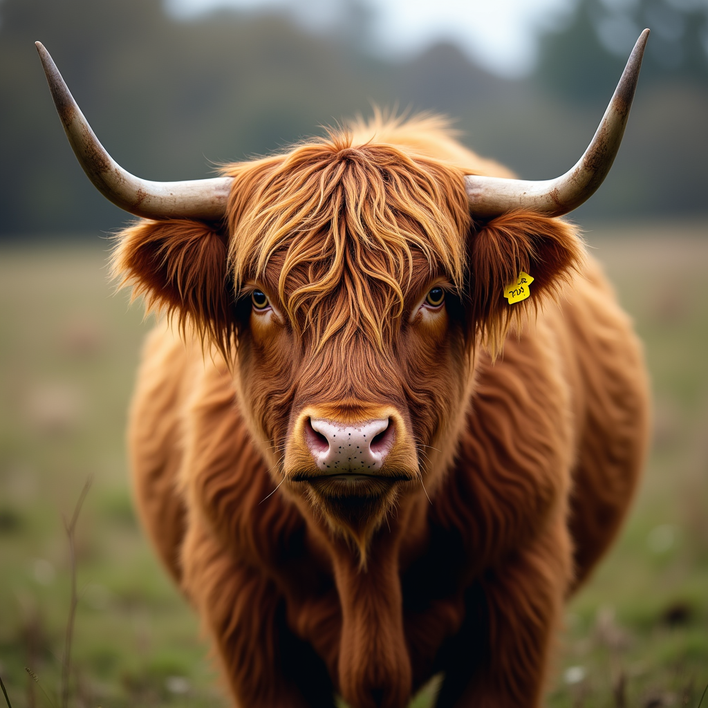 A photorealistic portrait of a Highland Cattle in its natural habitat