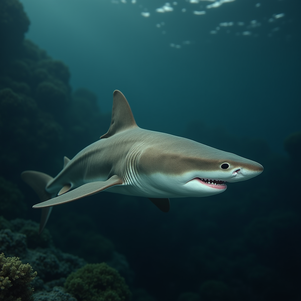 A photorealistic portrait of a Horn Shark in its natural habitat