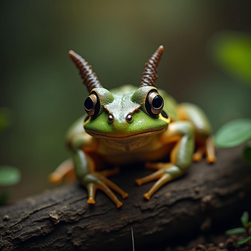 A photorealistic portrait of a Horned Frog in its natural habitat