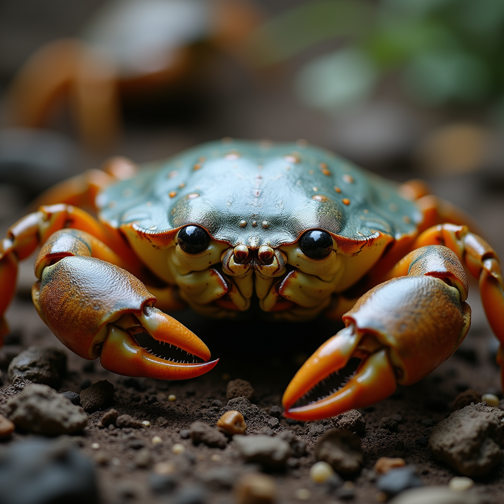 A photorealistic portrait of a Horseshoe Crab in its natural habitat