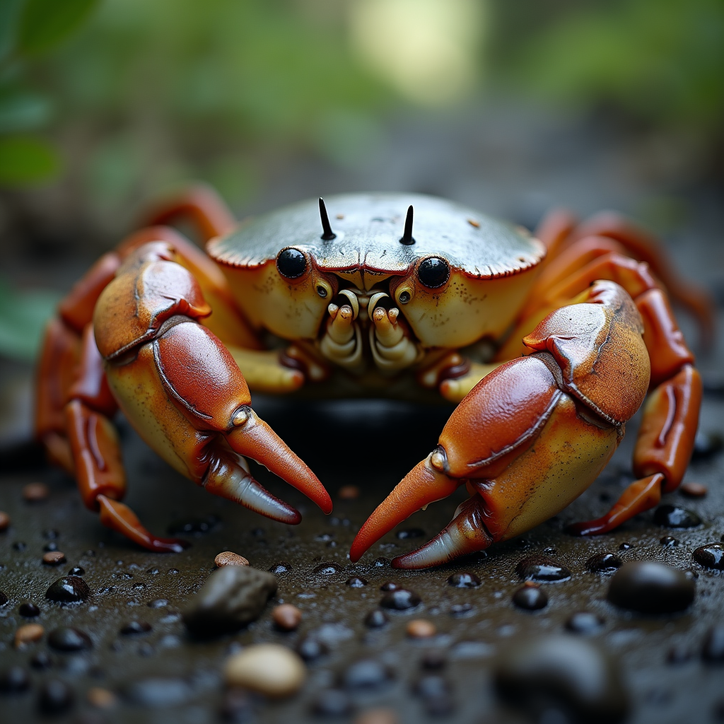 A photorealistic portrait of a Horseshoe Crab in its natural habitat