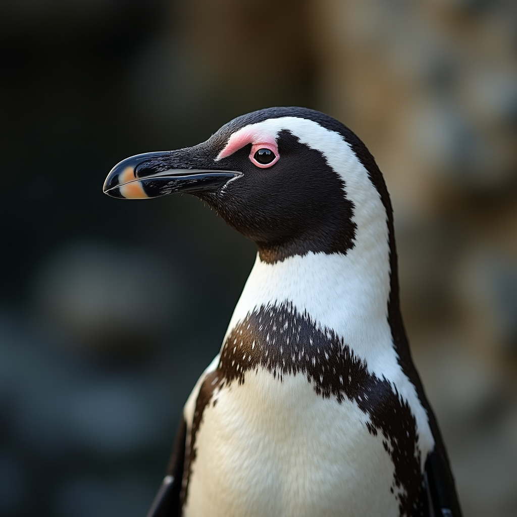 A photorealistic portrait of a Humboldt Penguin in its natural habitat