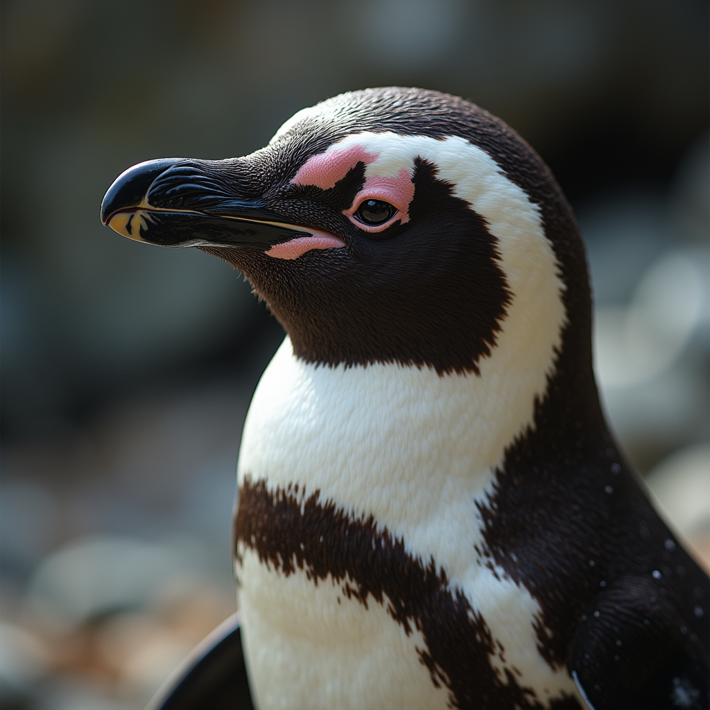 A photorealistic portrait of a Humboldt Penguin in its natural habitat