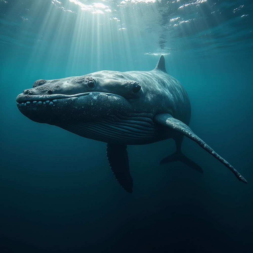 A photorealistic portrait of a Humpback Whale in its natural habitat
