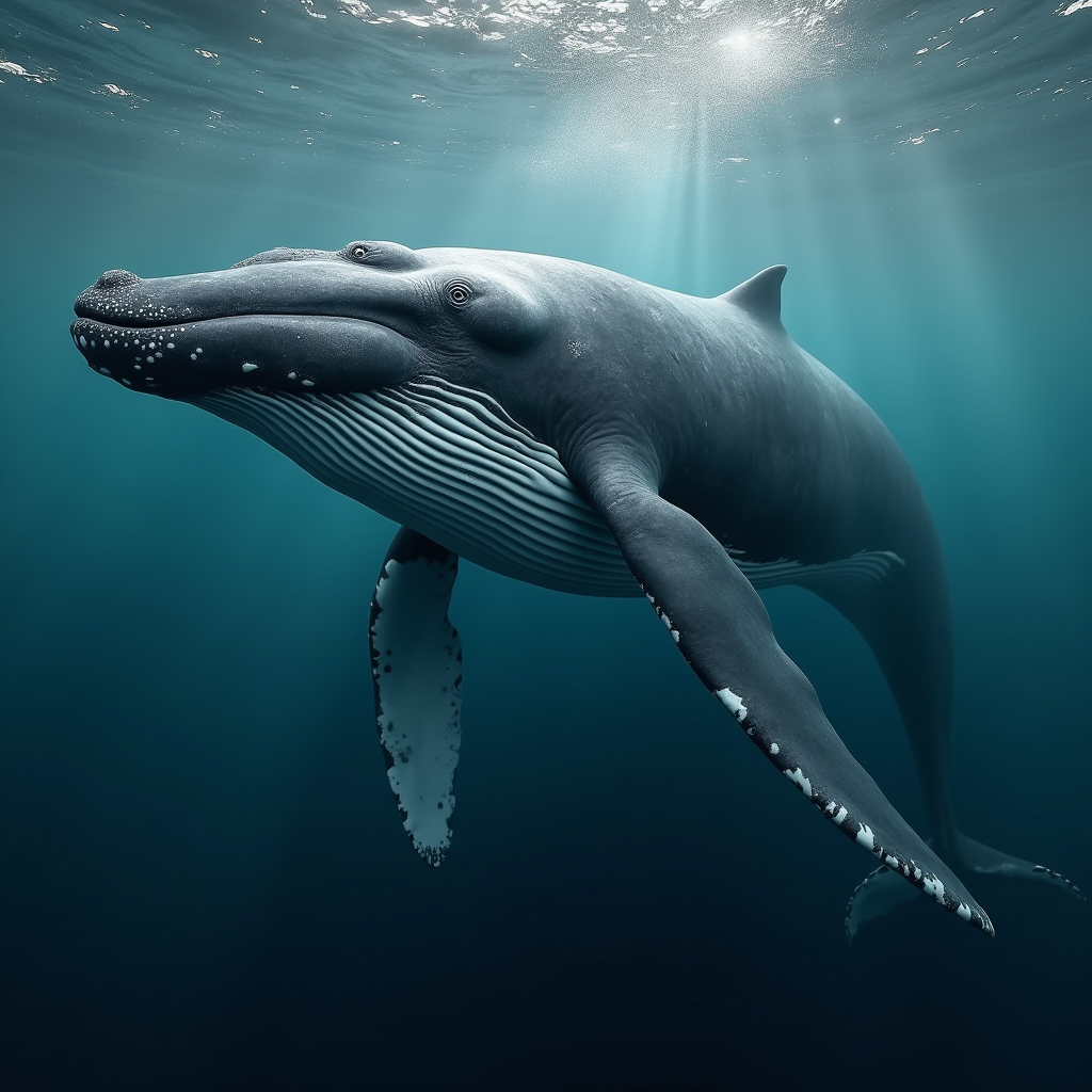 A photorealistic portrait of a Humpback Whale in its natural habitat