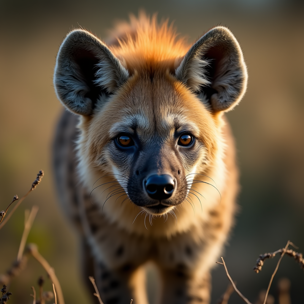 A photorealistic portrait of a Hyena in its natural habitat