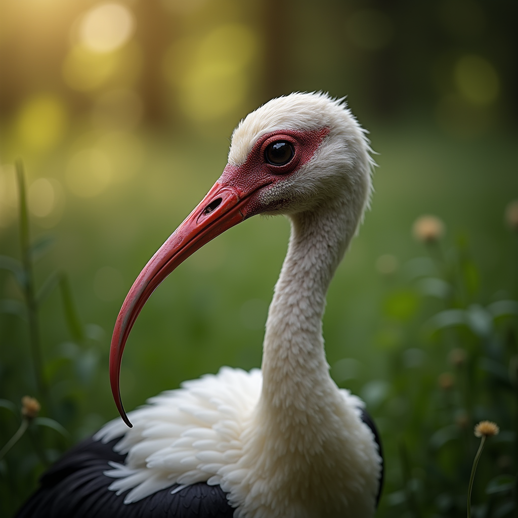 A photorealistic portrait of a Ibis in its natural habitat