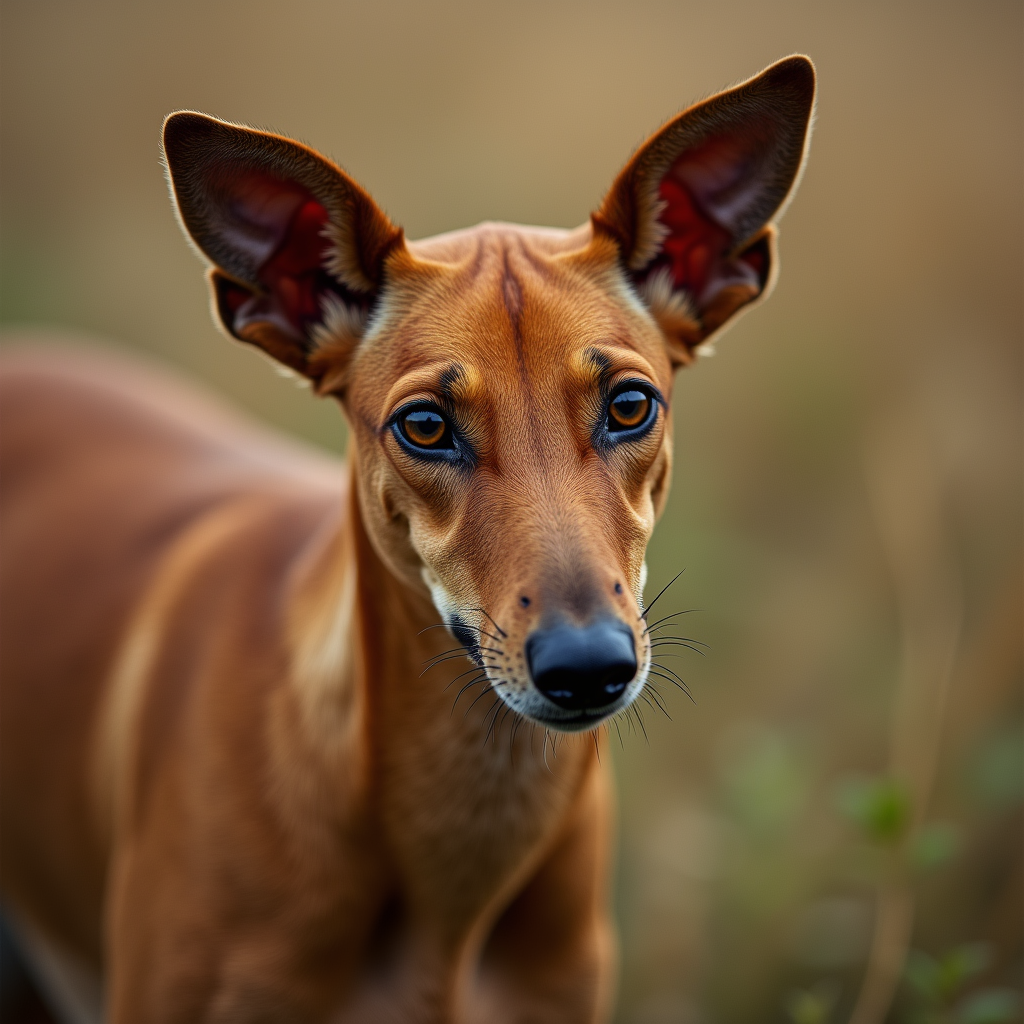 A photorealistic portrait of a Ibizan Hound in its natural habitat