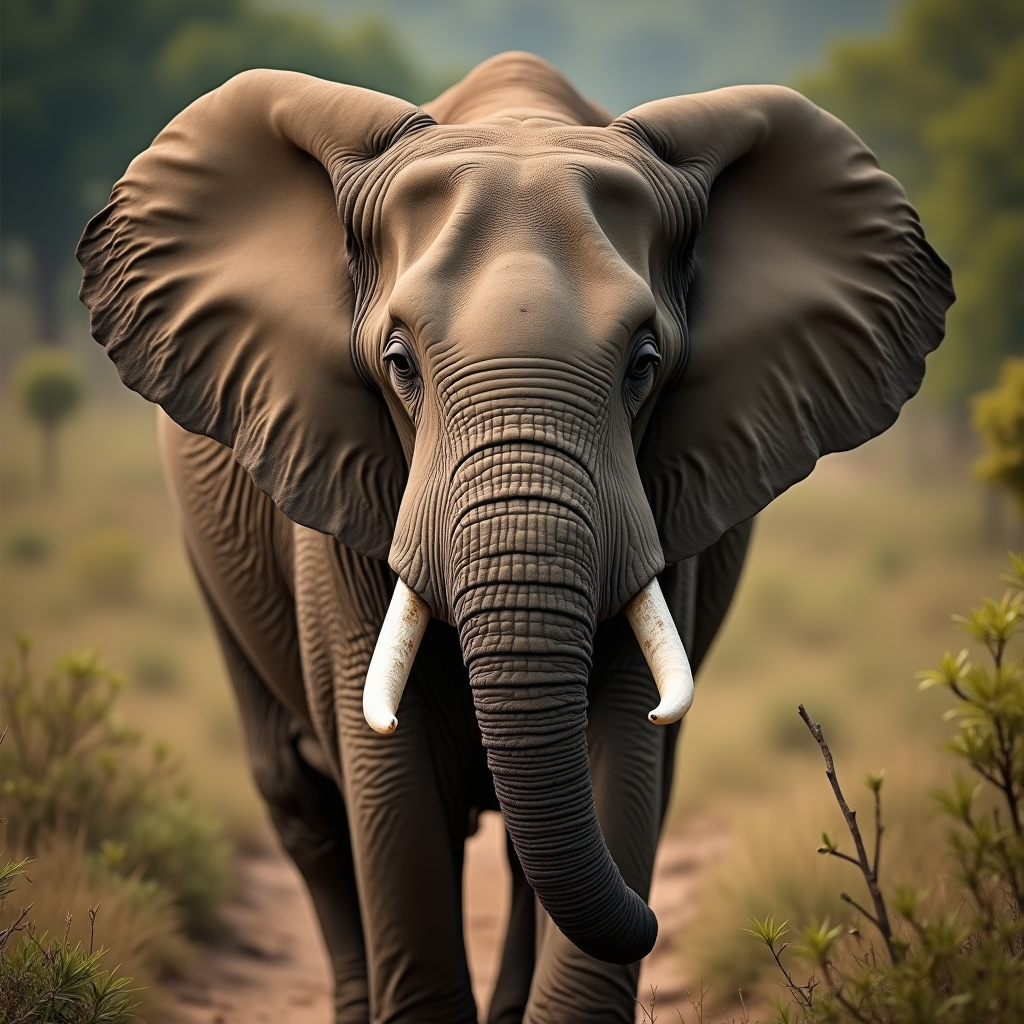 A photorealistic portrait of a Indian Elephant in its natural habitat