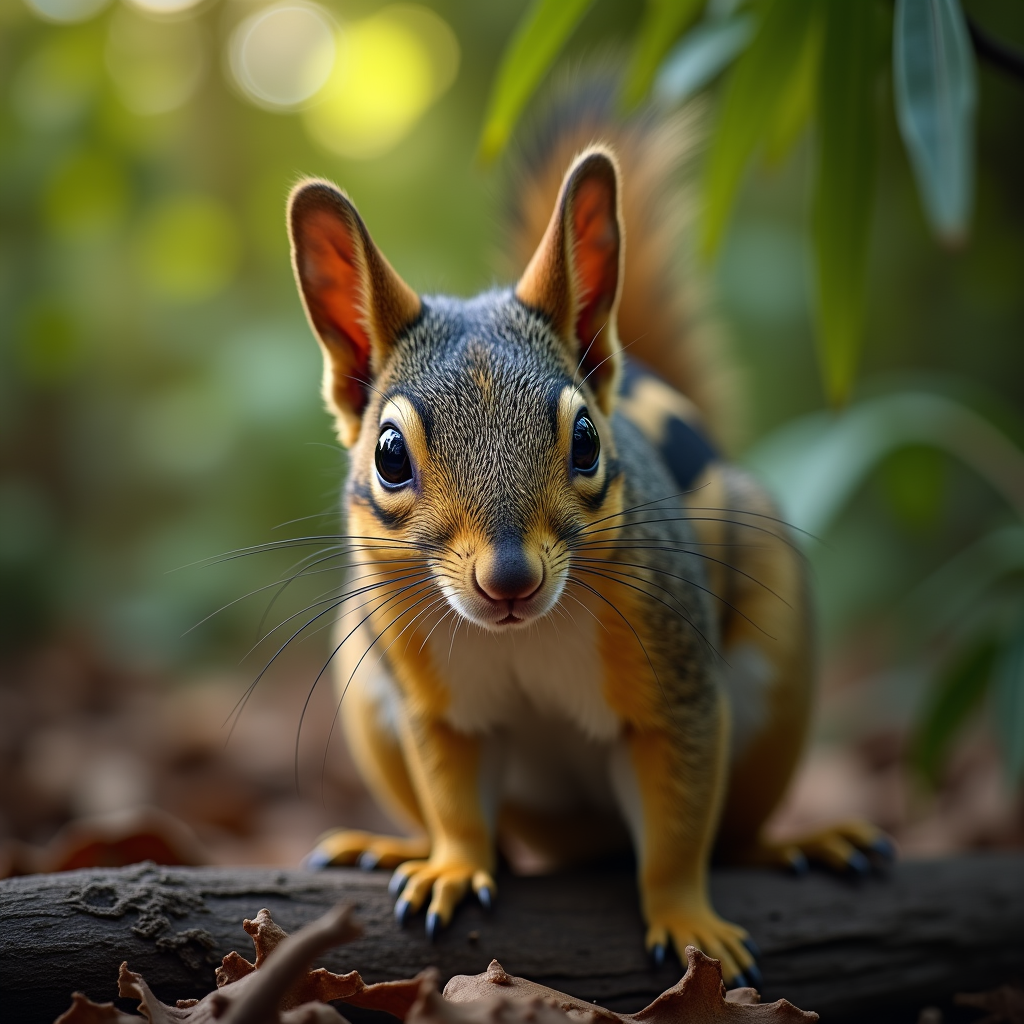 A photorealistic portrait of a Indian Palm Squirrel in its natural habitat