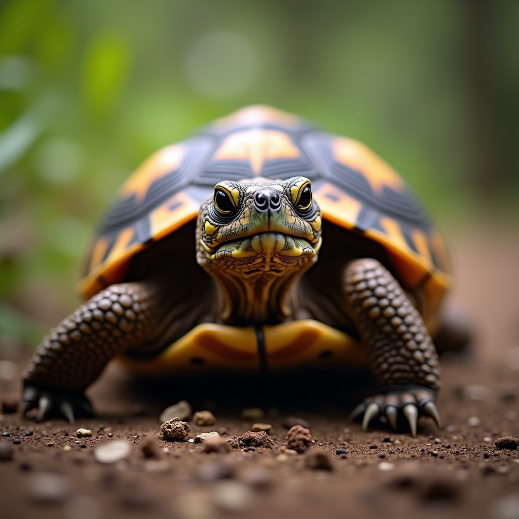 A photorealistic portrait of a Indian Star Tortoise in its natural habitat