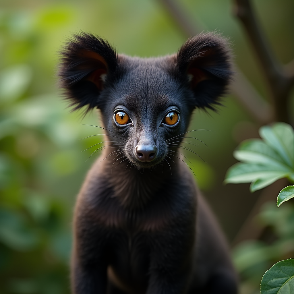 A photorealistic portrait of a Indri in its natural habitat