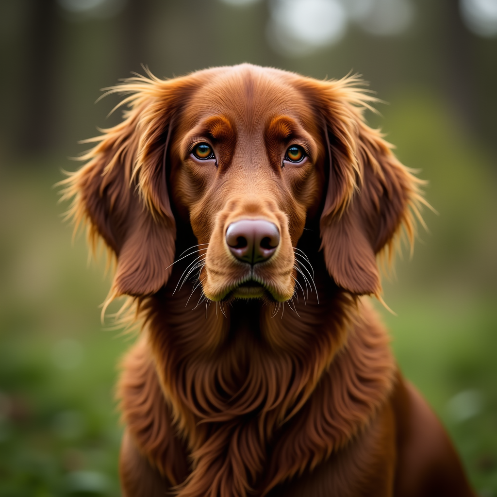 A photorealistic portrait of a Irish Setter in its natural habitat