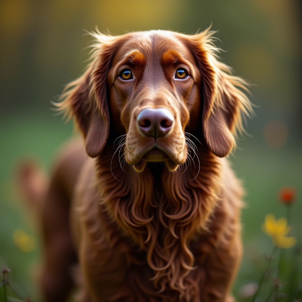 A photorealistic portrait of a Irish Setter in its natural habitat
