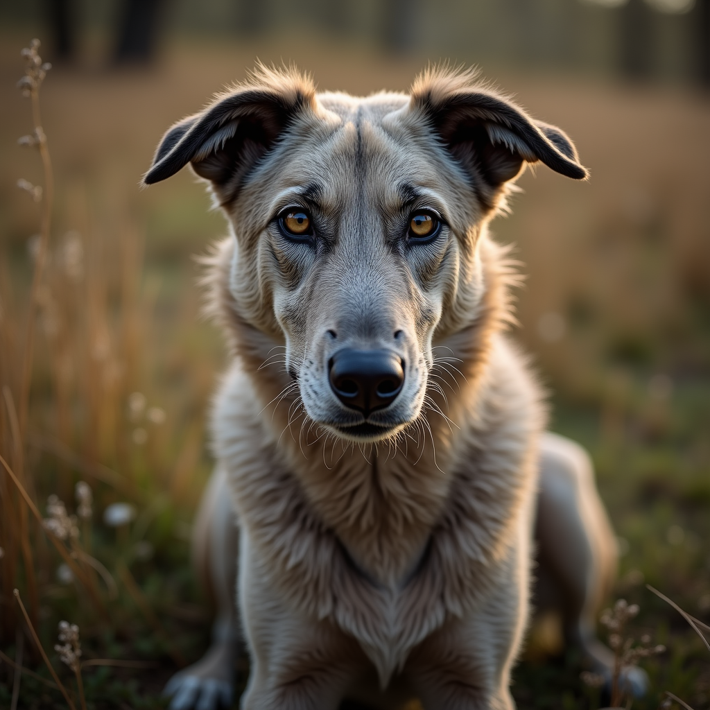 A photorealistic portrait of a Irish WolfHound in its natural habitat