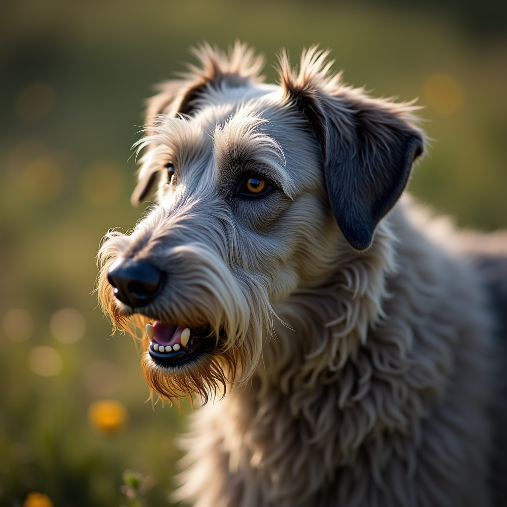 A photorealistic portrait of a Irish WolfHound in its natural habitat