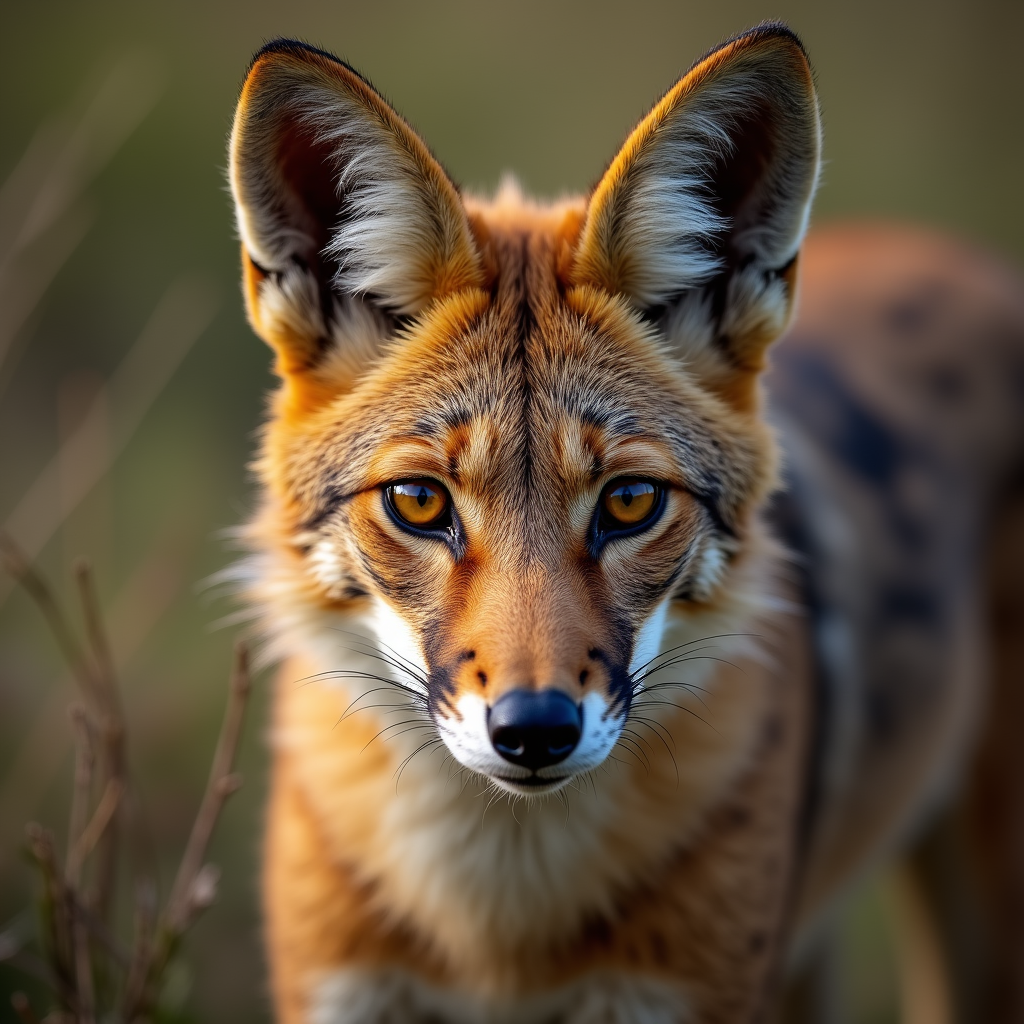 A photorealistic portrait of a Jackal in its natural habitat