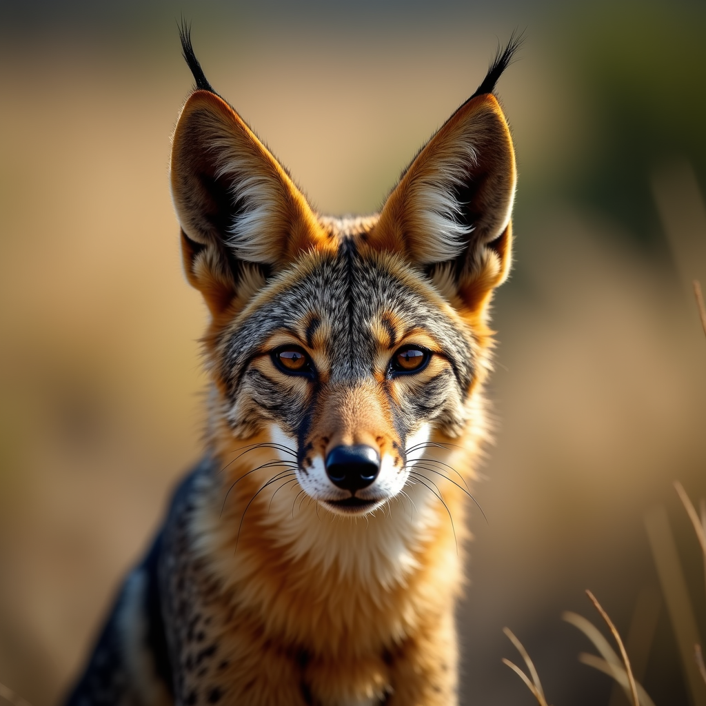 A photorealistic portrait of a Jackal in its natural habitat