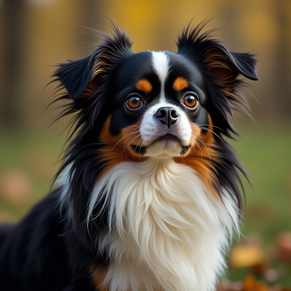 A photorealistic portrait of a Japanese Chin in its natural habitat