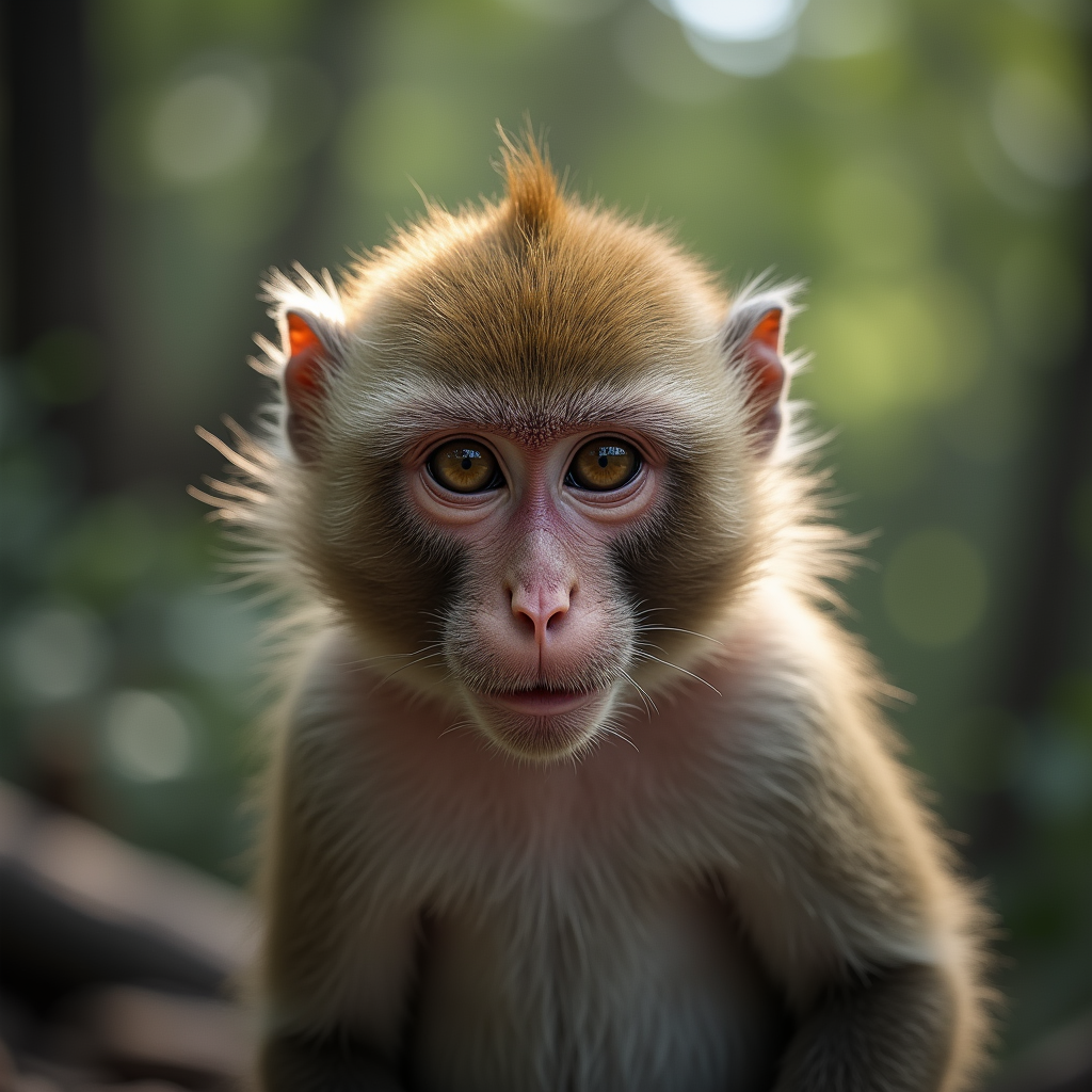 A photorealistic portrait of a Japanese Macaque in its natural habitat