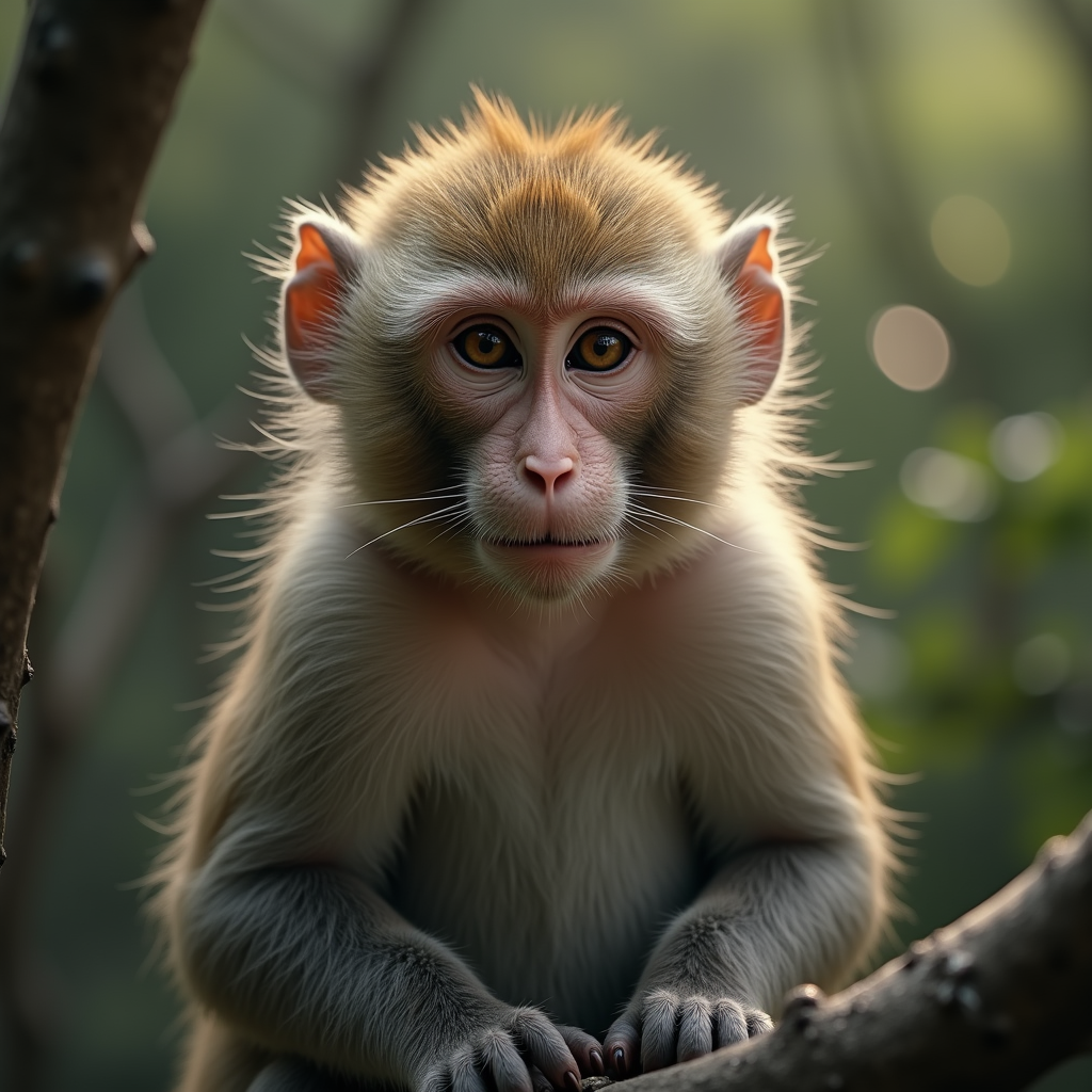 A photorealistic portrait of a Japanese Macaque in its natural habitat