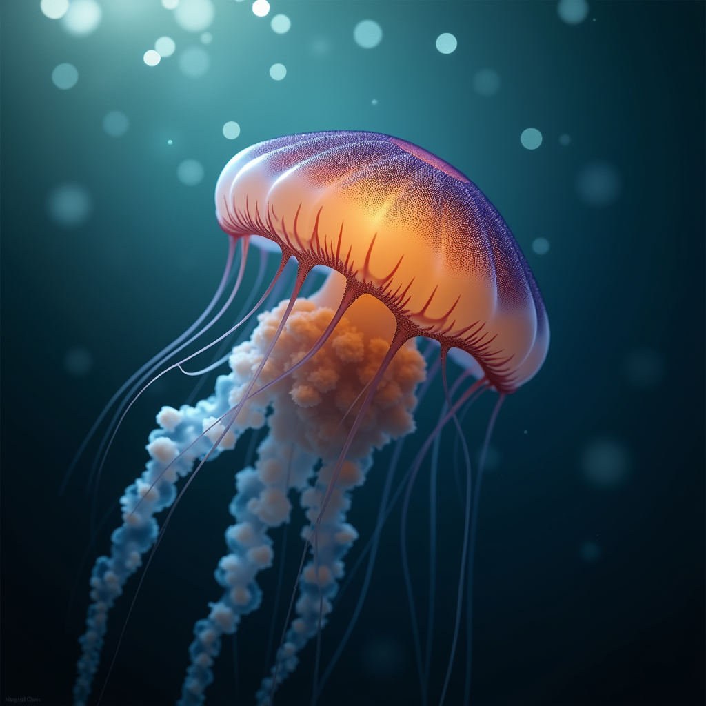 A photorealistic portrait of a Jellyfish in its natural habitat