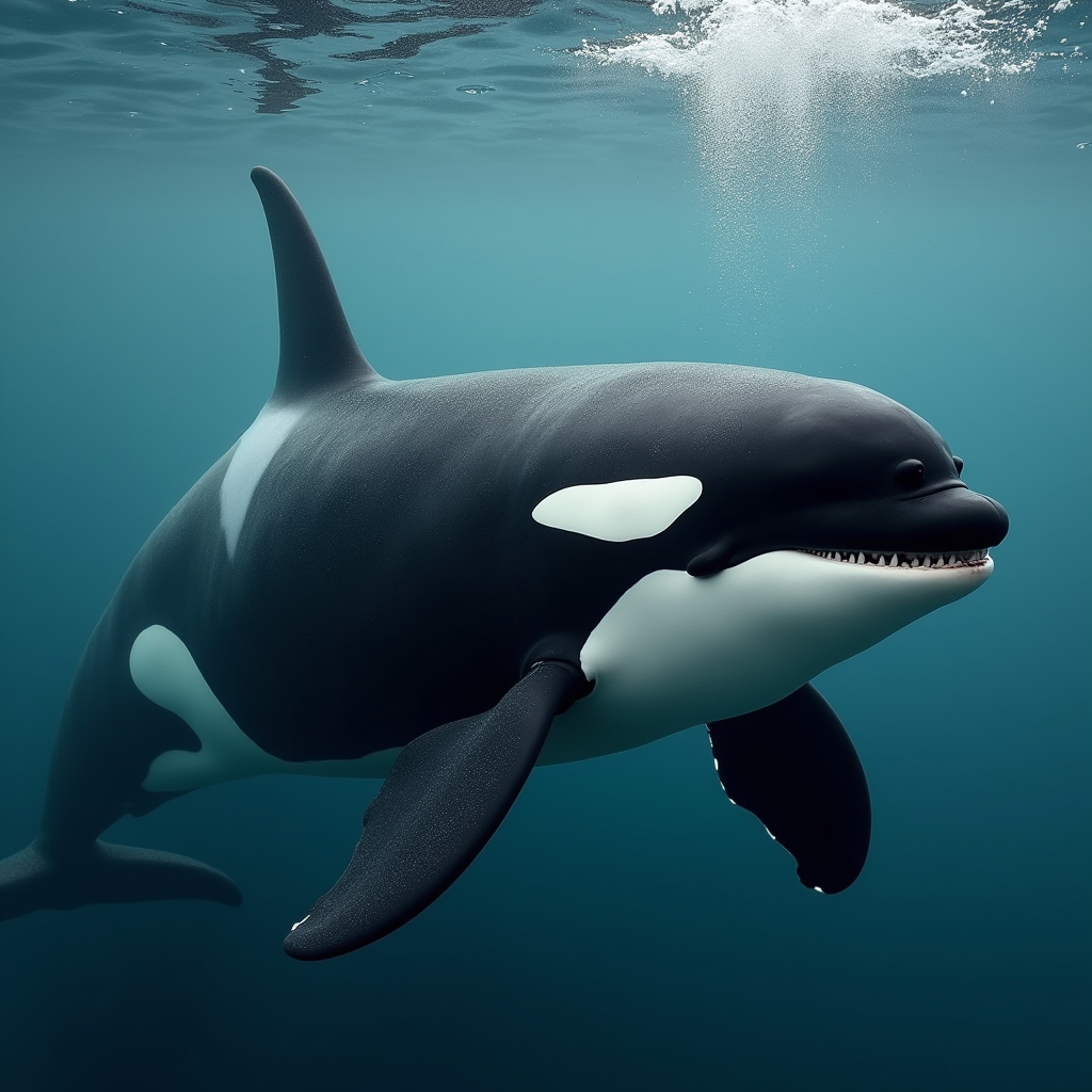 A photorealistic portrait of a Killer Whale in its natural habitat