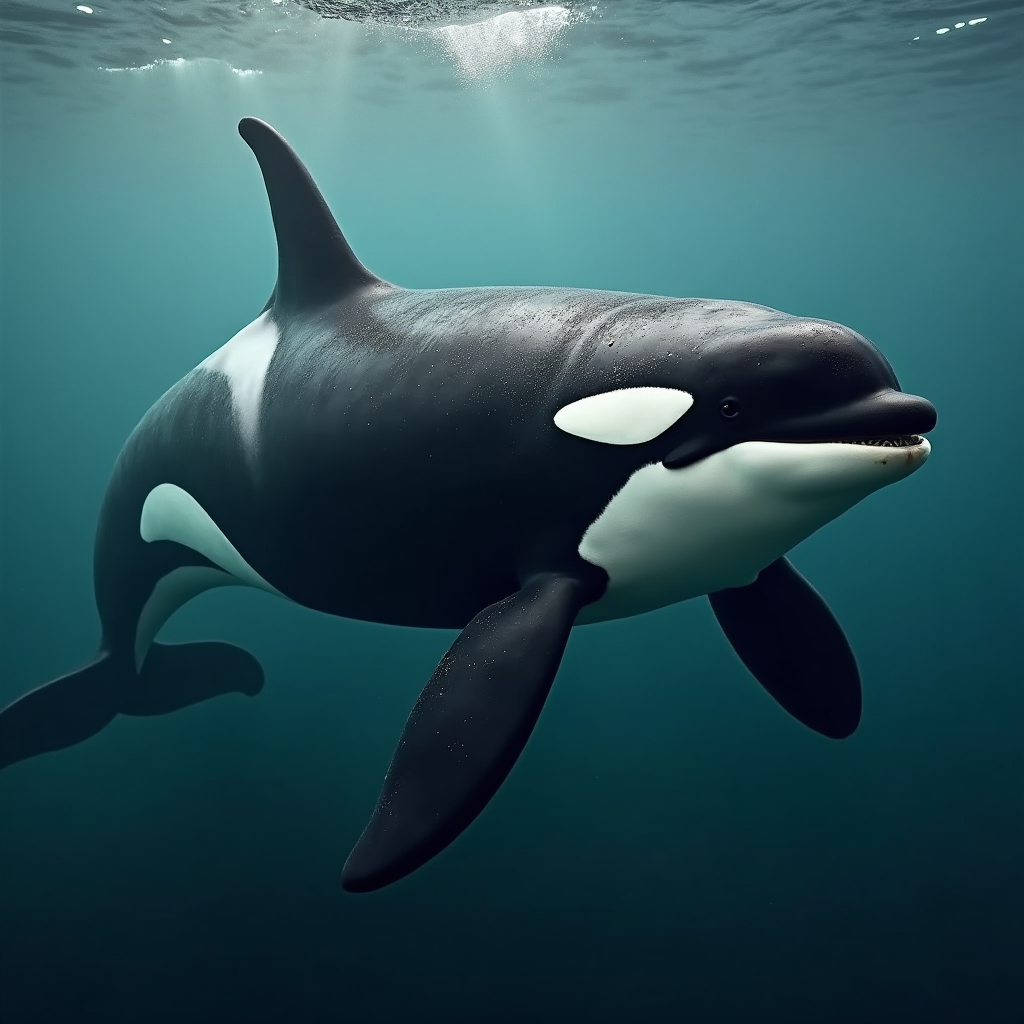A photorealistic portrait of a Killer Whale in its natural habitat