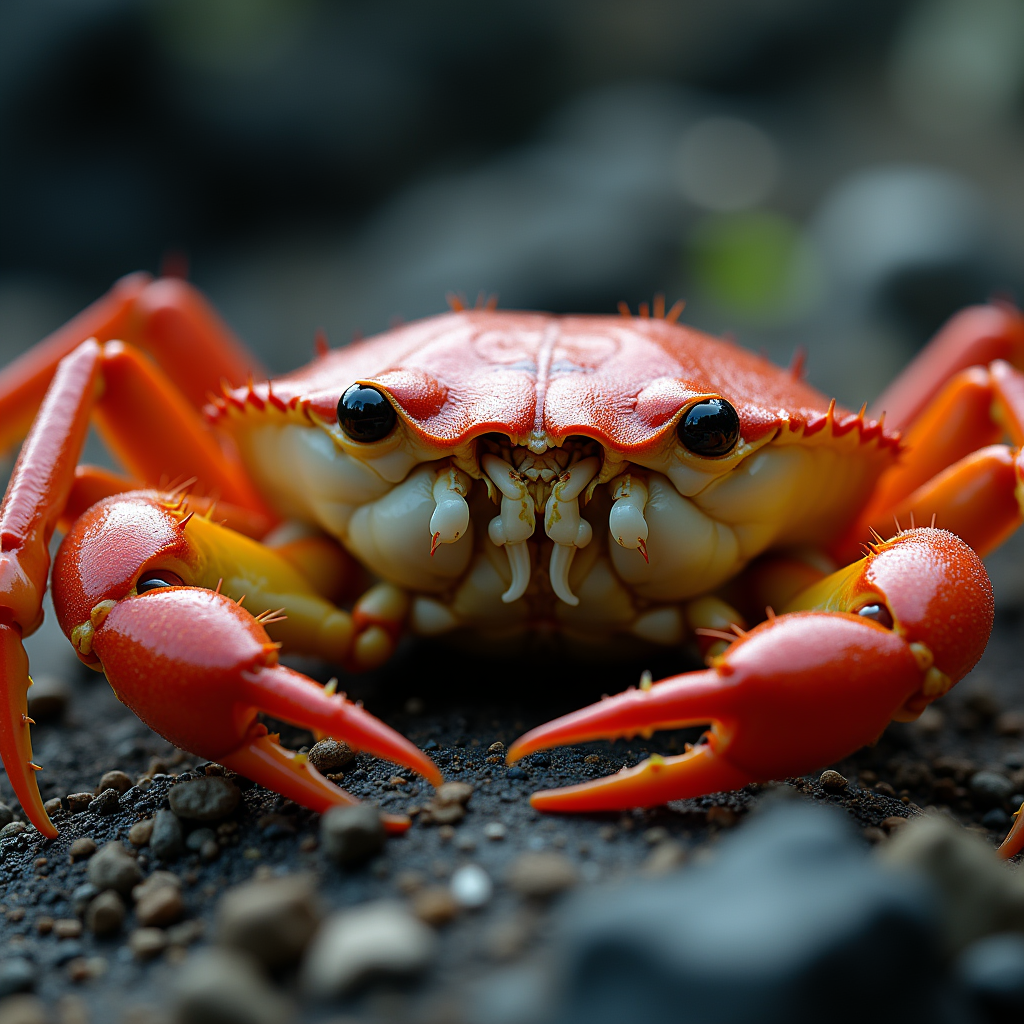 A photorealistic portrait of a King Crab in its natural habitat