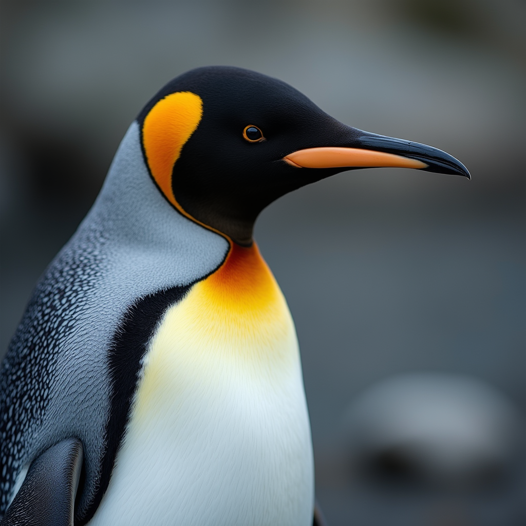 A photorealistic portrait of a King Penguin in its natural habitat
