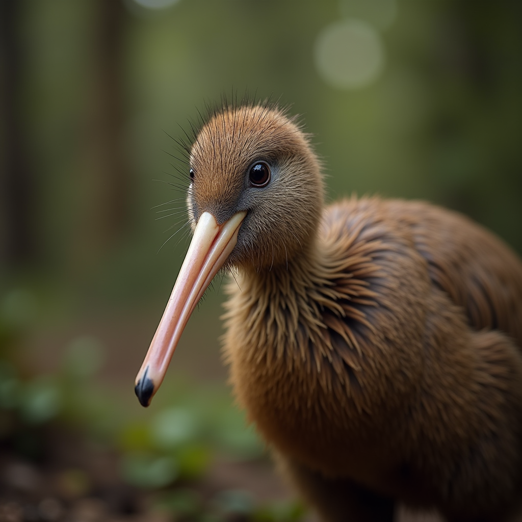 A photorealistic portrait of a Kiwi in its natural habitat