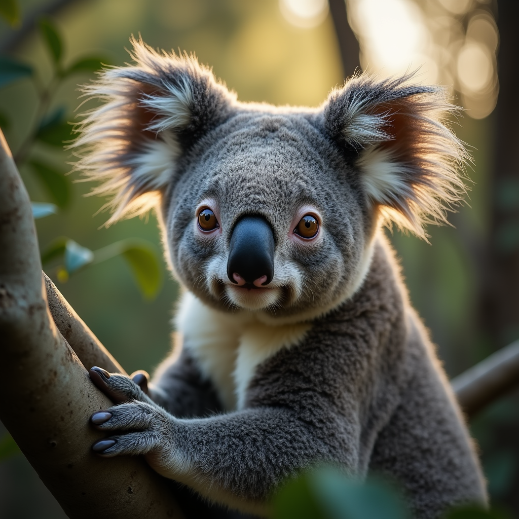 A photorealistic portrait of a Koala in its natural habitat