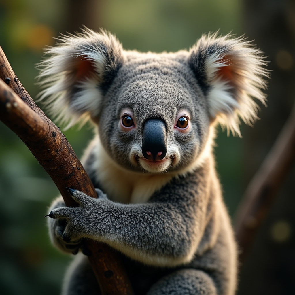 A photorealistic portrait of a Koala in its natural habitat