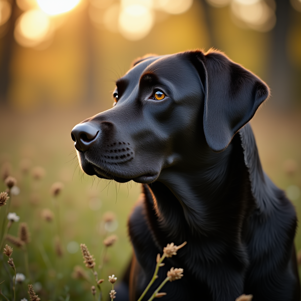 A photorealistic portrait of a Labrador Retriever in its natural habitat