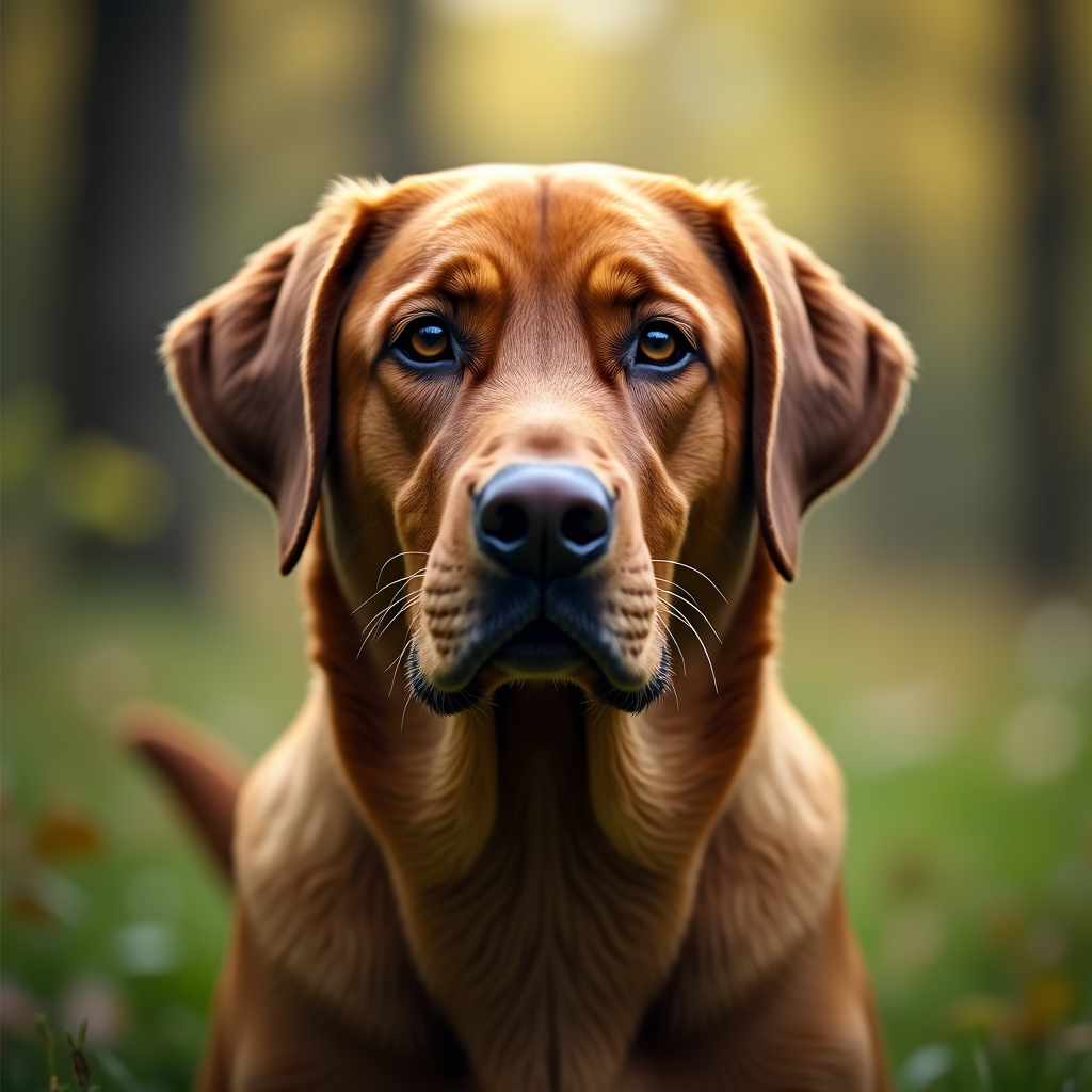 A photorealistic portrait of a Labrador Retriever in its natural habitat