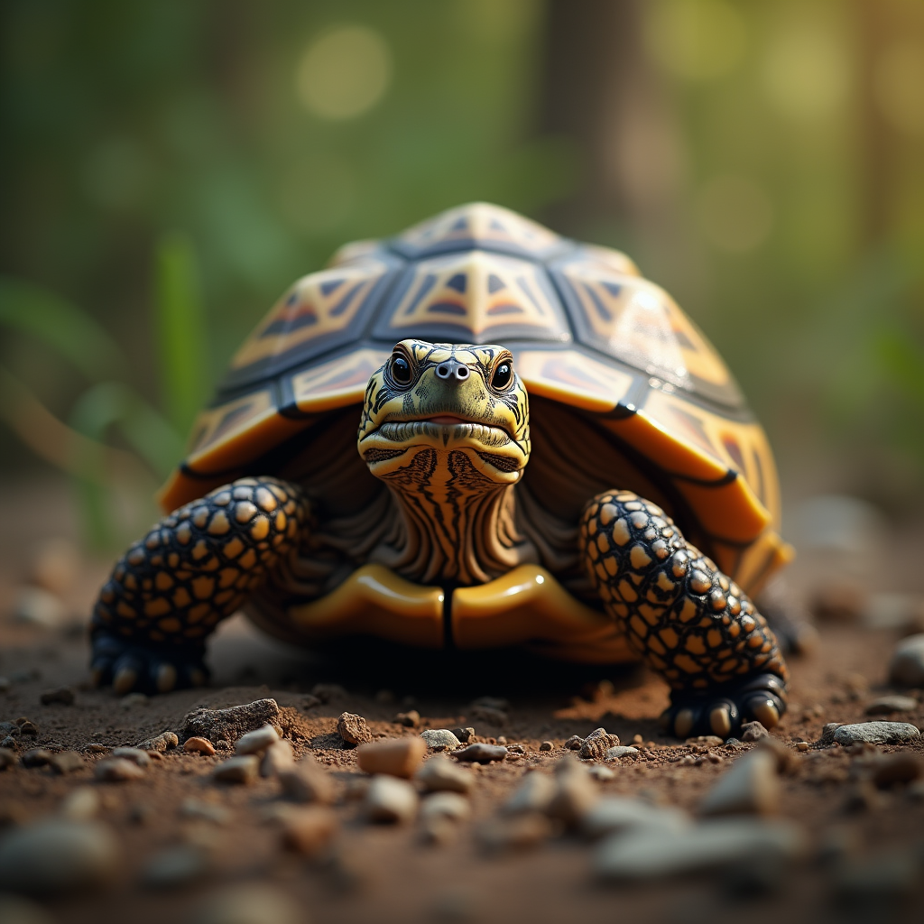 A photorealistic portrait of a Leopard Tortoise in its natural habitat