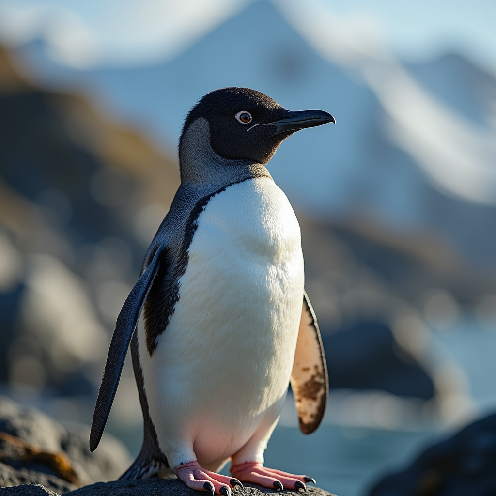 A photorealistic portrait of a Little Penguin in its natural habitat