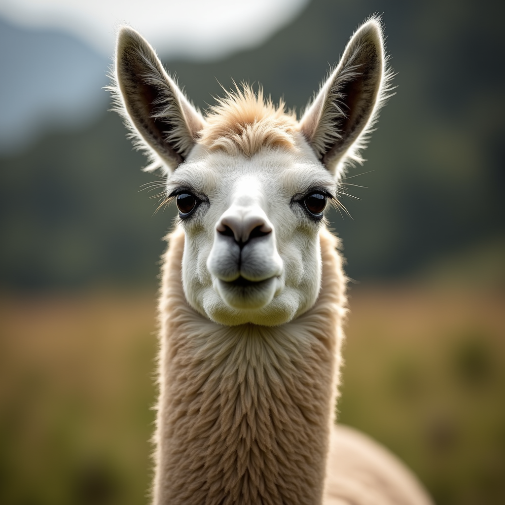 A photorealistic portrait of a Llama in its natural habitat