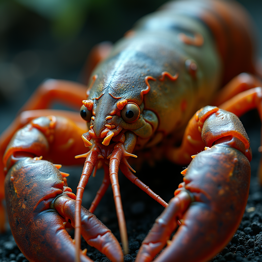 A photorealistic portrait of a Lobster in its natural habitat