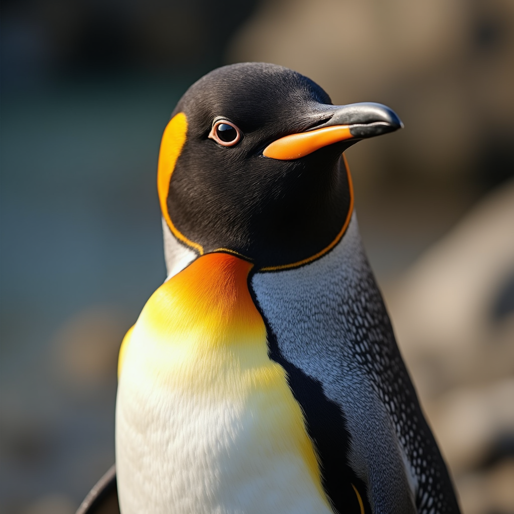 A photorealistic portrait of a Macaroni Penguin in its natural habitat