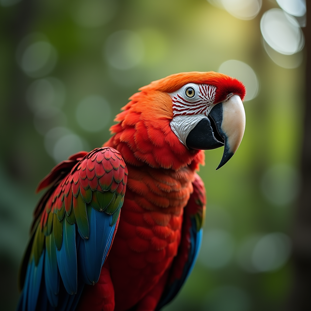 A photorealistic portrait of a Macaw in its natural habitat