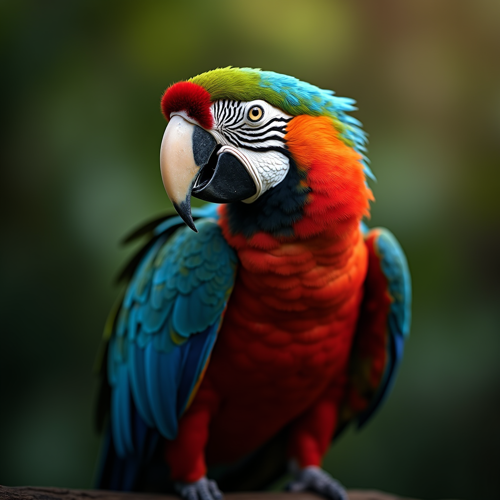 A photorealistic portrait of a Macaw in its natural habitat