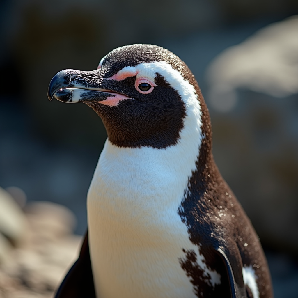 A photorealistic portrait of a Magellanic Penguin in its natural habitat