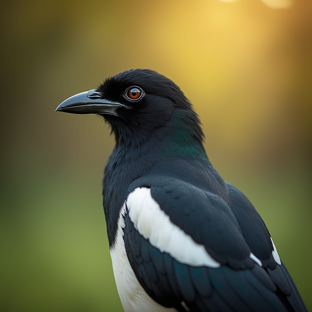 A photorealistic portrait of a Magpie in its natural habitat