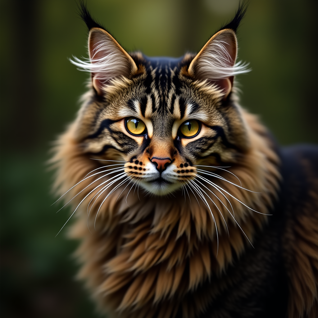A photorealistic portrait of a Maine Coon in its natural habitat