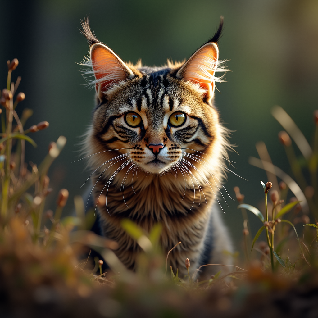 A photorealistic portrait of a Maine Coon in its natural habitat