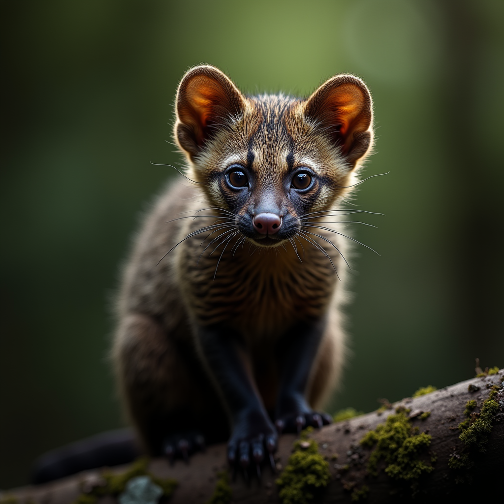 A photorealistic portrait of a Malayan Civet in its natural habitat