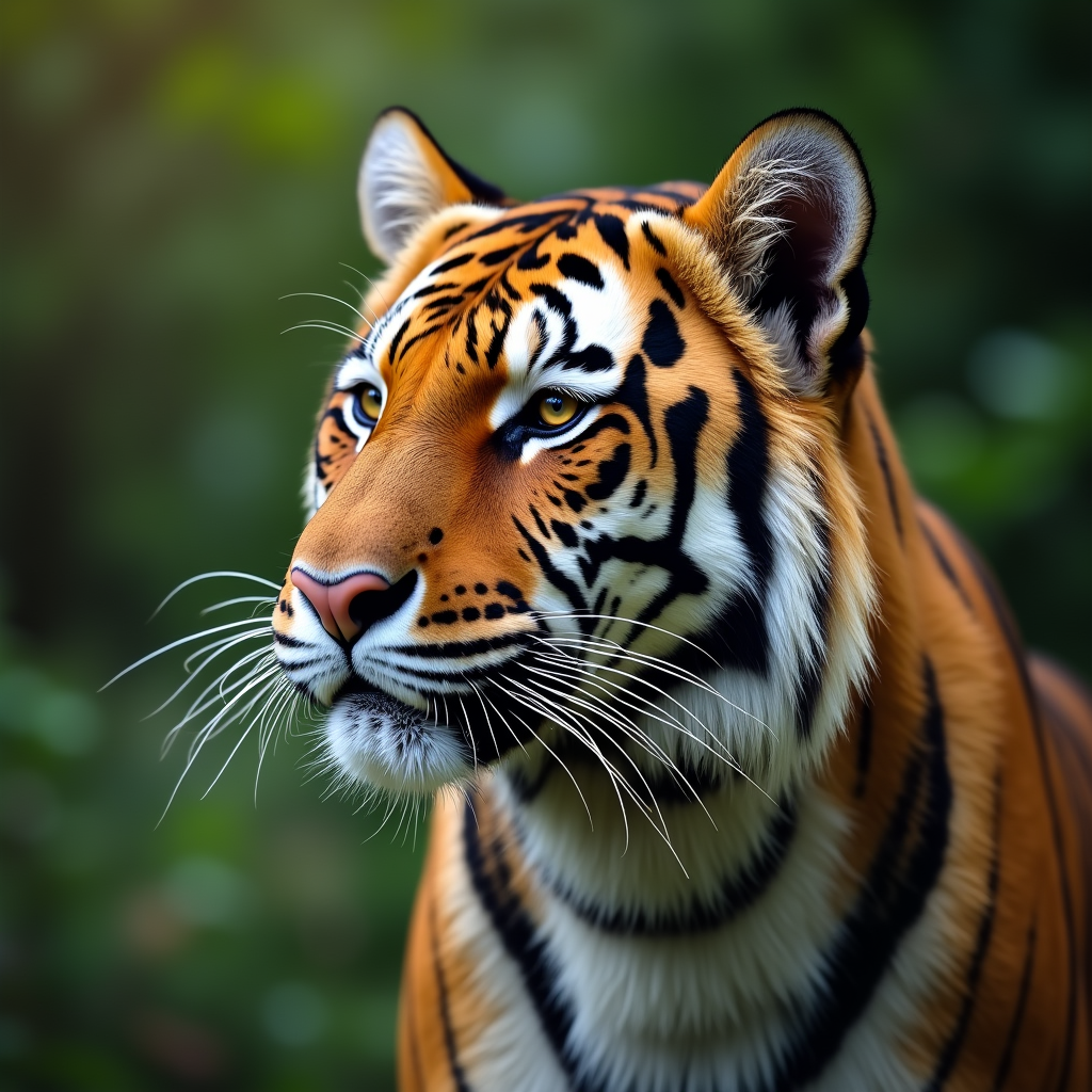 A photorealistic portrait of a Malayan Tiger in its natural habitat
