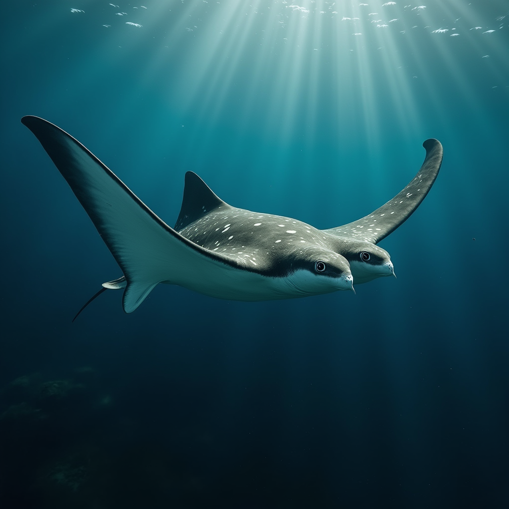 A photorealistic portrait of a Manta Ray in its natural habitat
